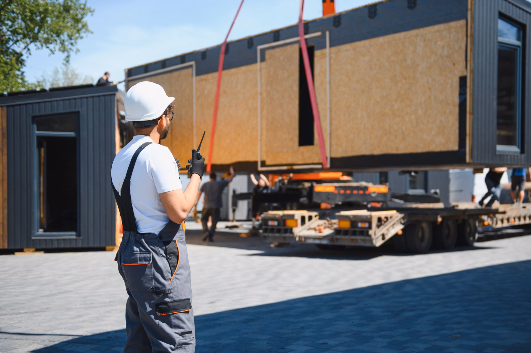Modular building section being prepared for transport